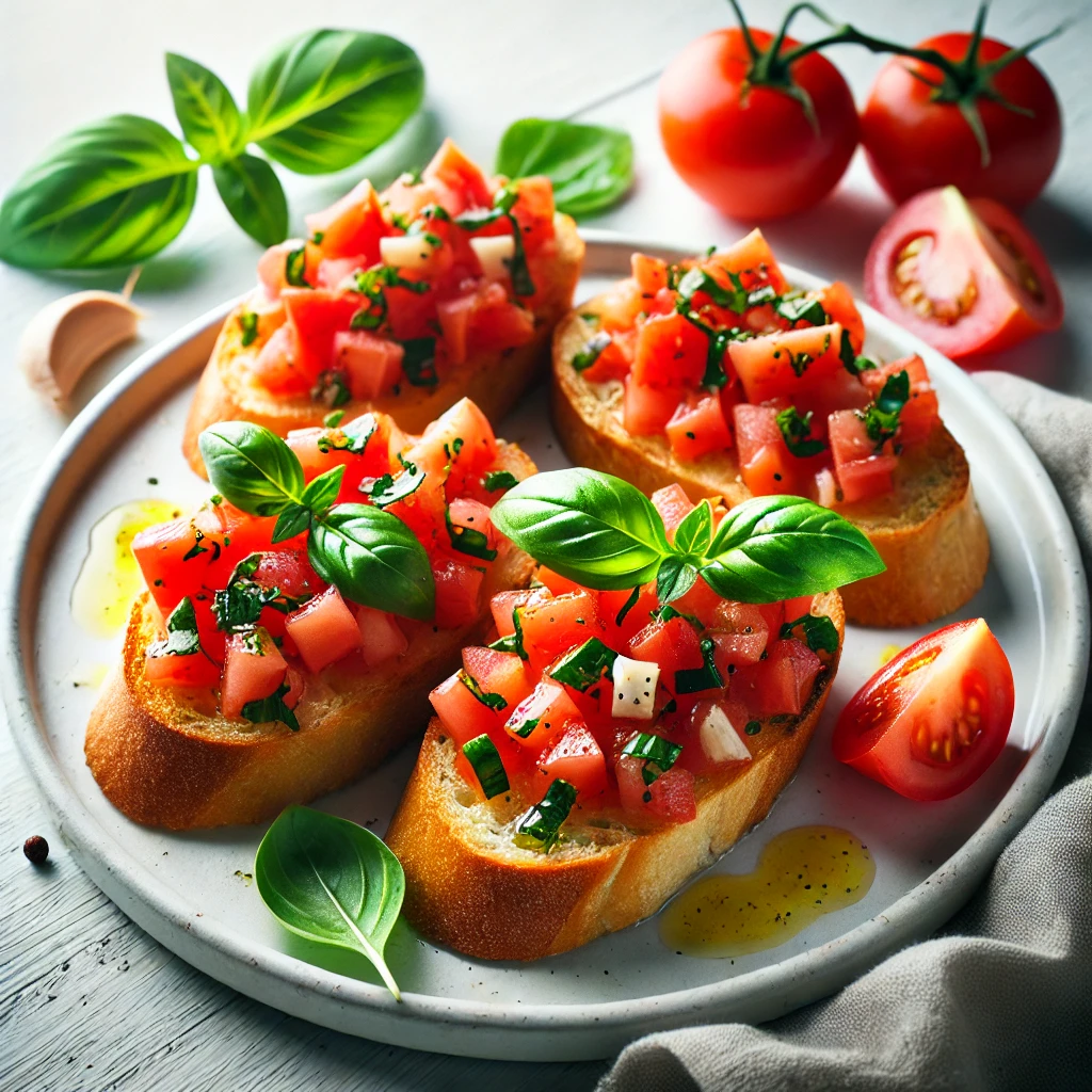 Bruschetta de tomate con albahaca