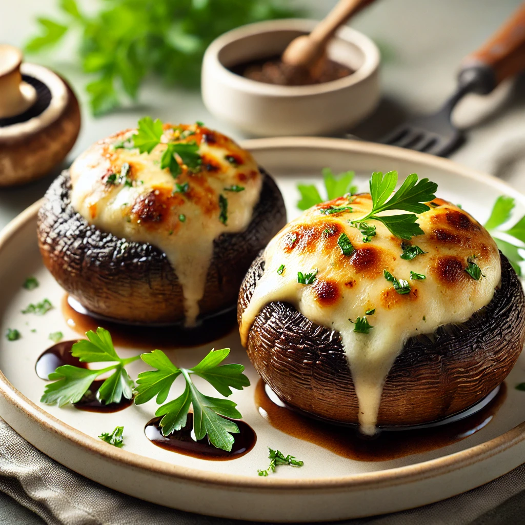 Champiñones portobello marinados con provolone